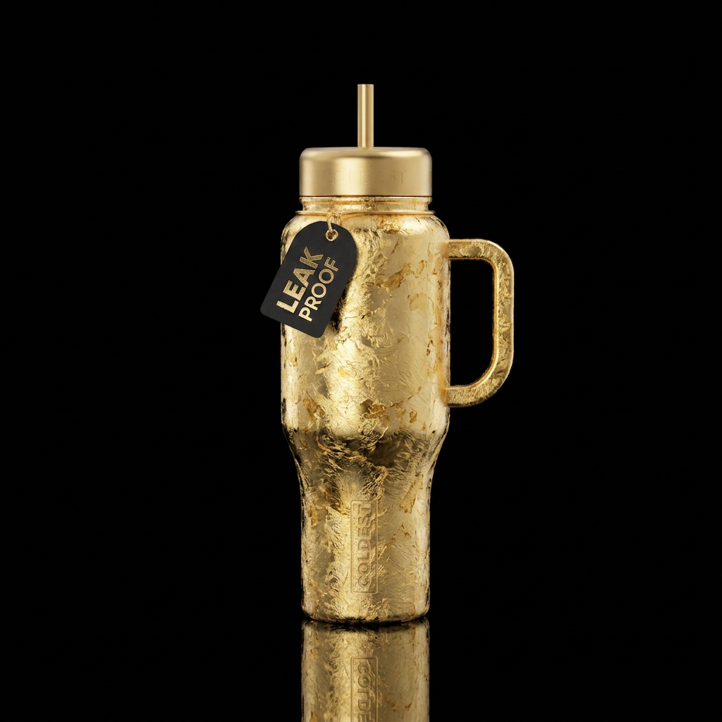 Tumbler plated in gold leaf water bottle design