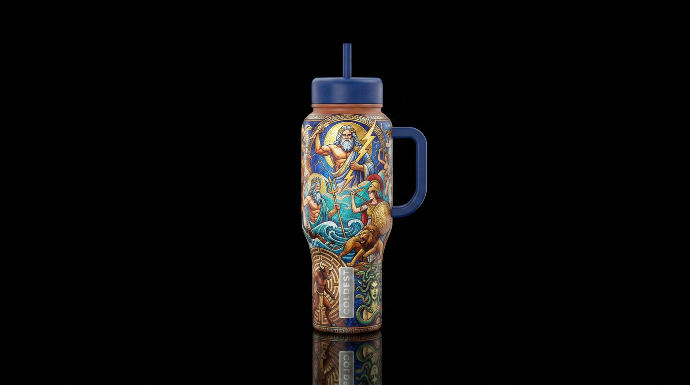 Tumbler inspired by greek myth water bottle design