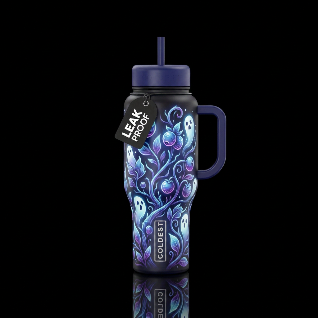 Boo berry ghostly plants, glowy water bottle design