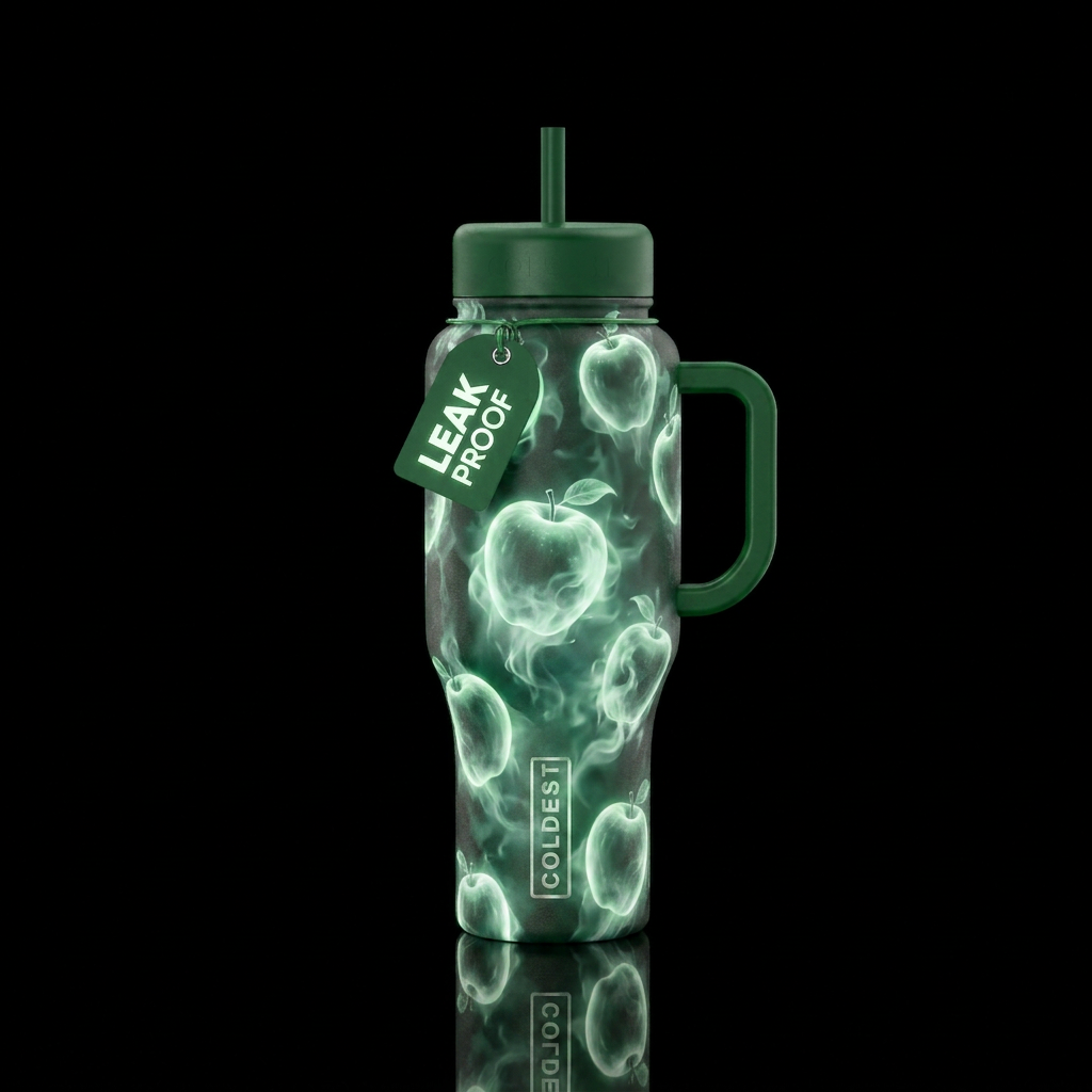 Ghostly apples. Glowy water bottle design