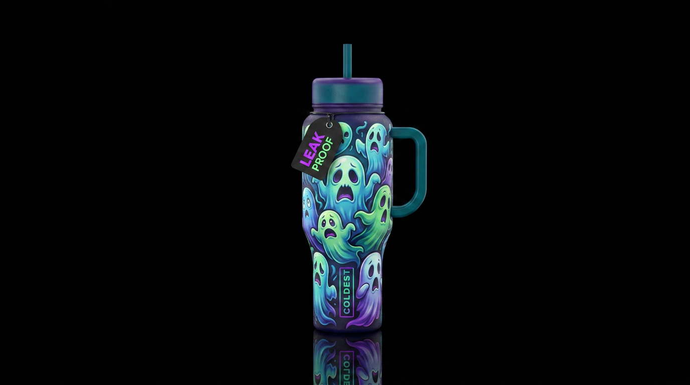 Scaredy ghosts water bottle design