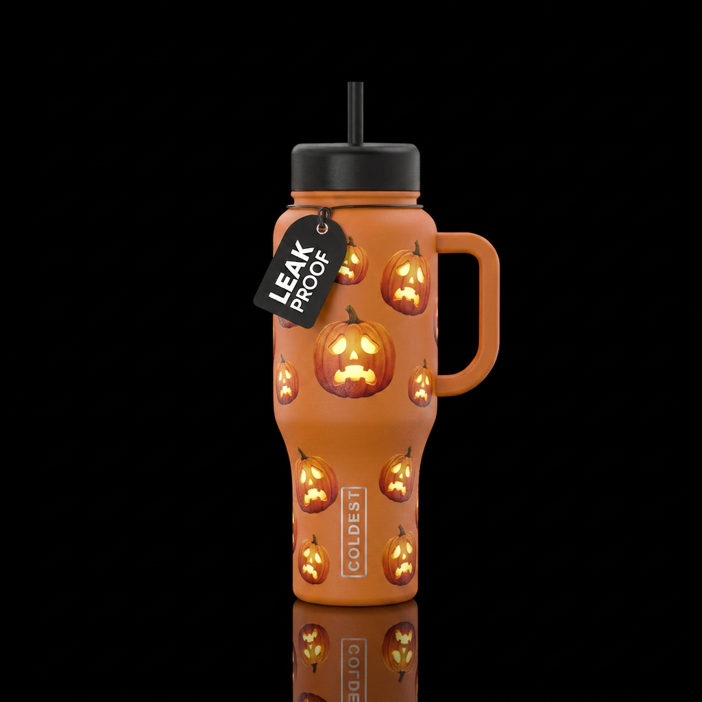 Scaredy jackolanterns,, glowy water bottle design