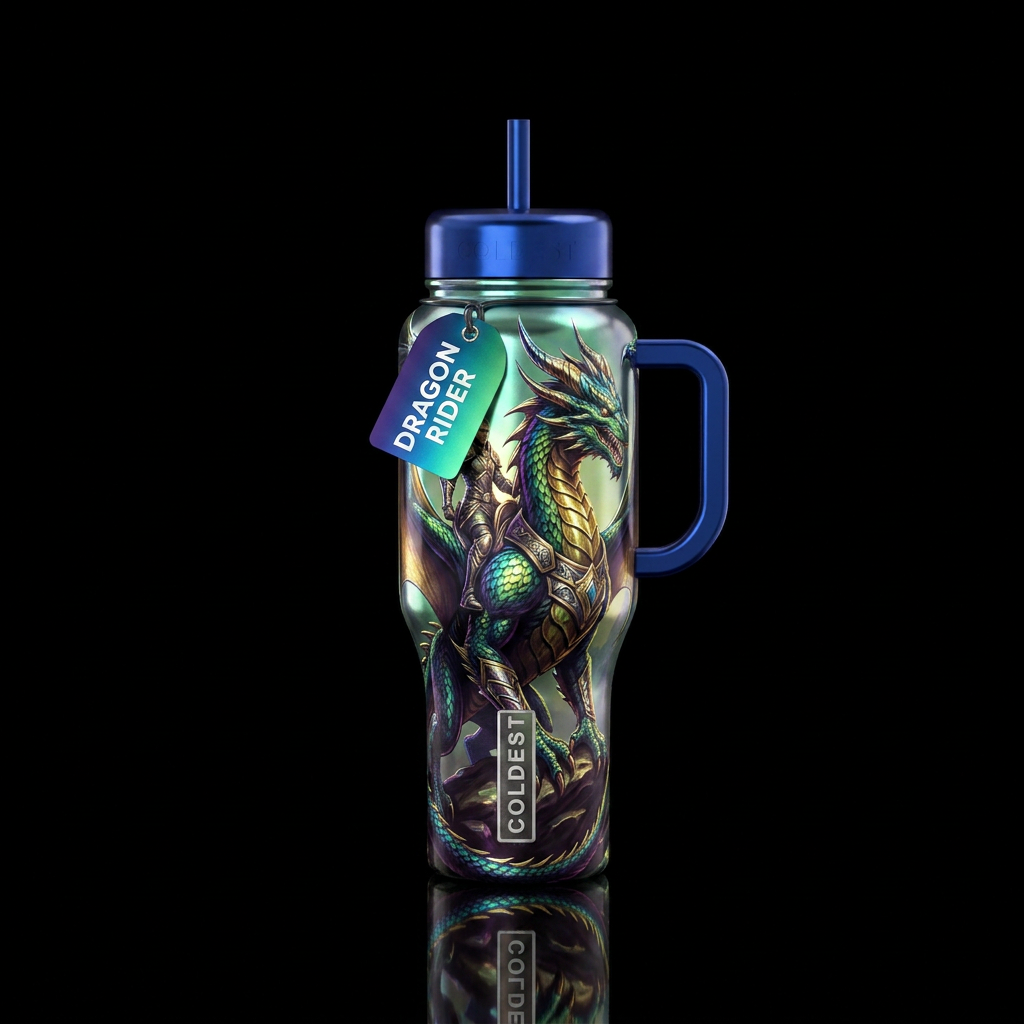 Dragon rider metalic water bottle design