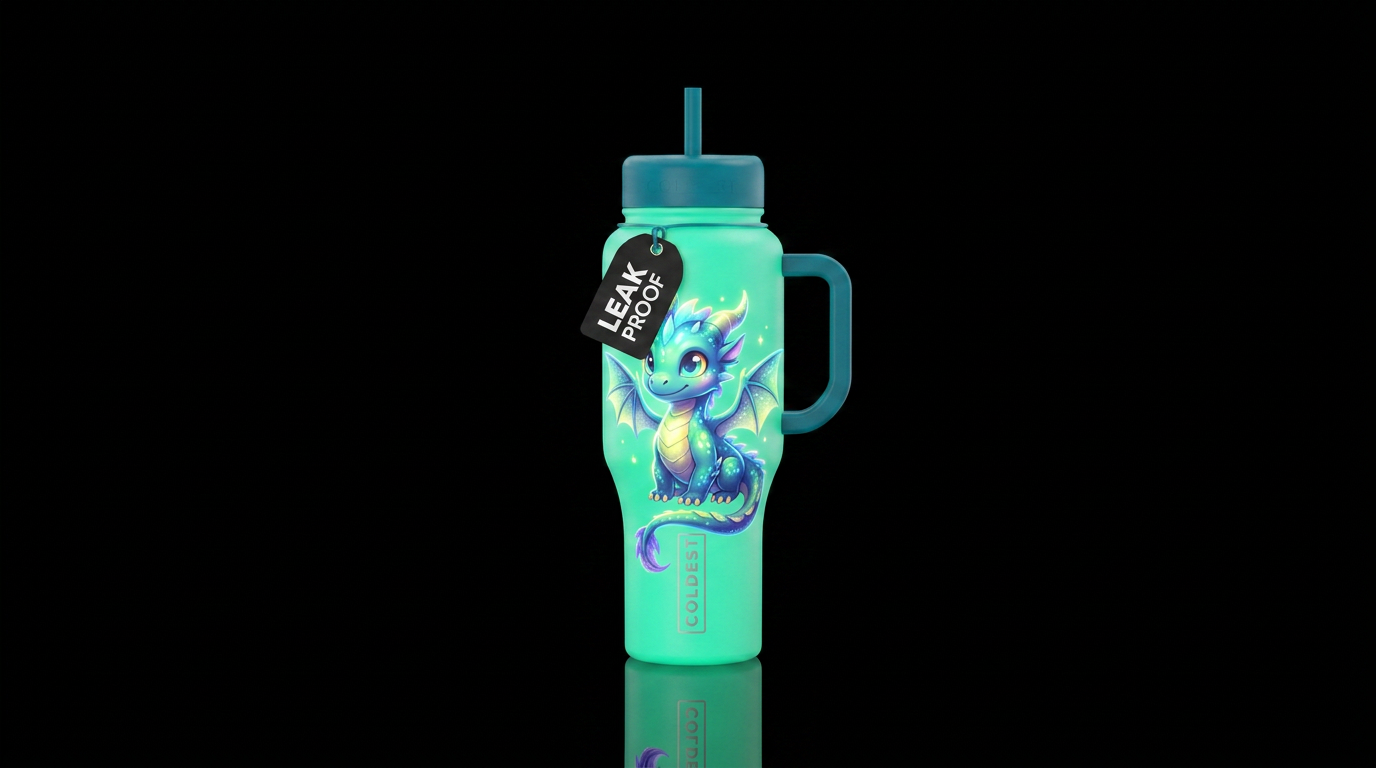 Baby dragon cartoon glowy water bottle design