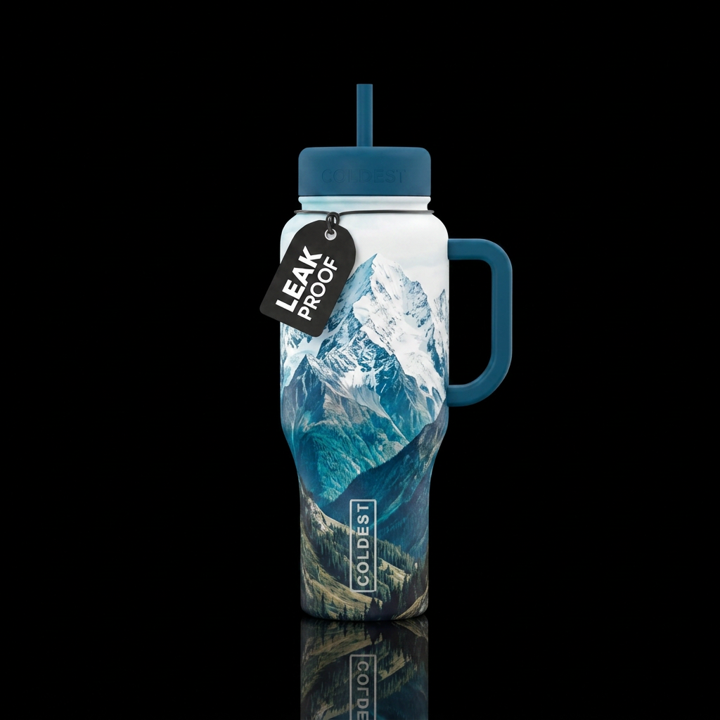 Snow capped peaks water bottle design