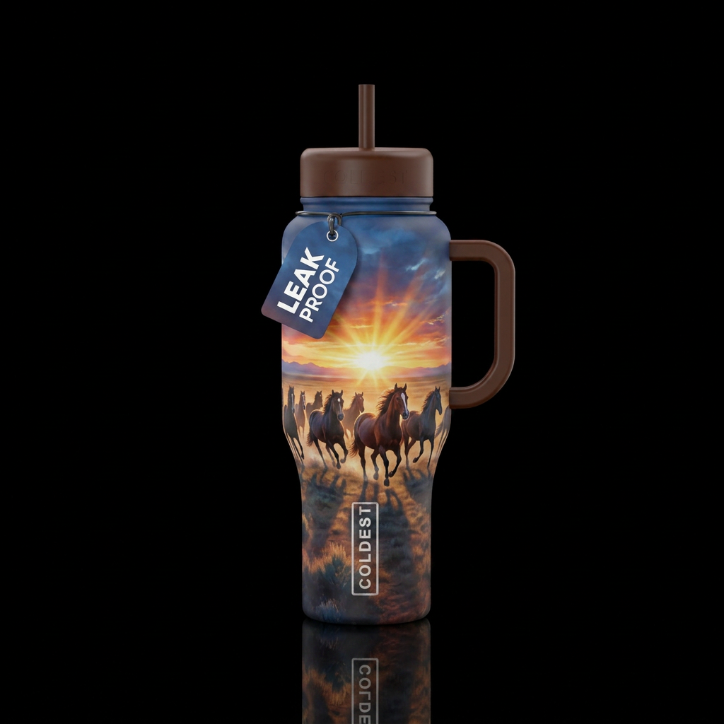 Wild mustangs at dawn water bottle design