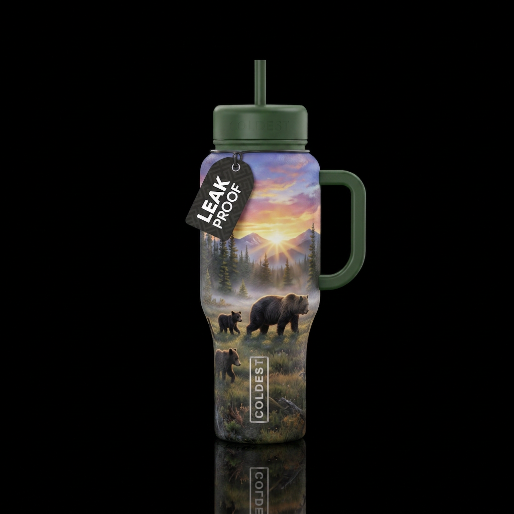 Wild  bears at dawn water bottle design