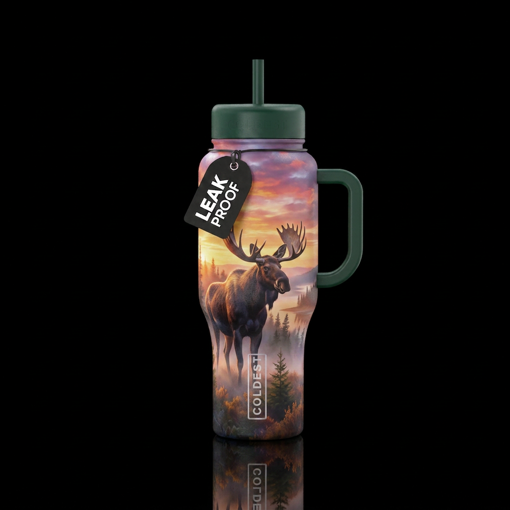 Wild moose at dawn water bottle design