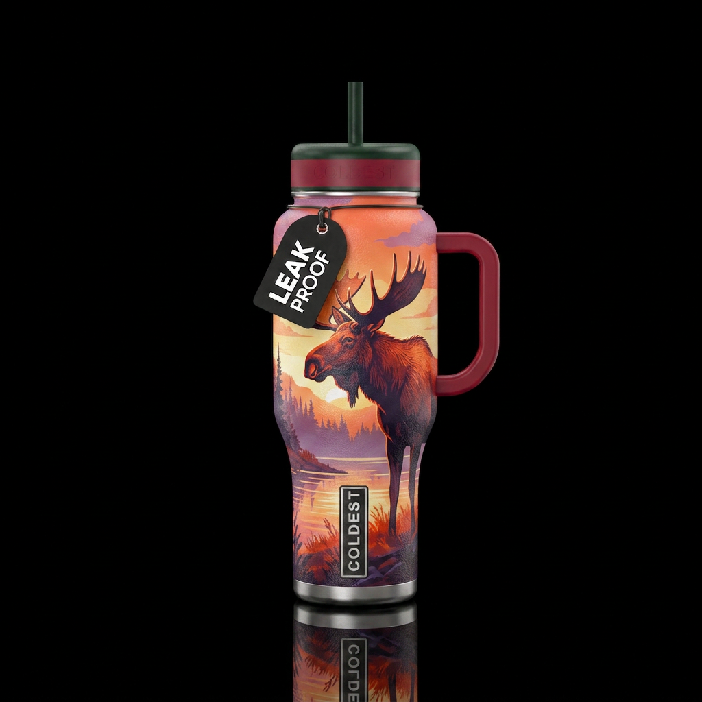 Wild moose at dawn water bottle design