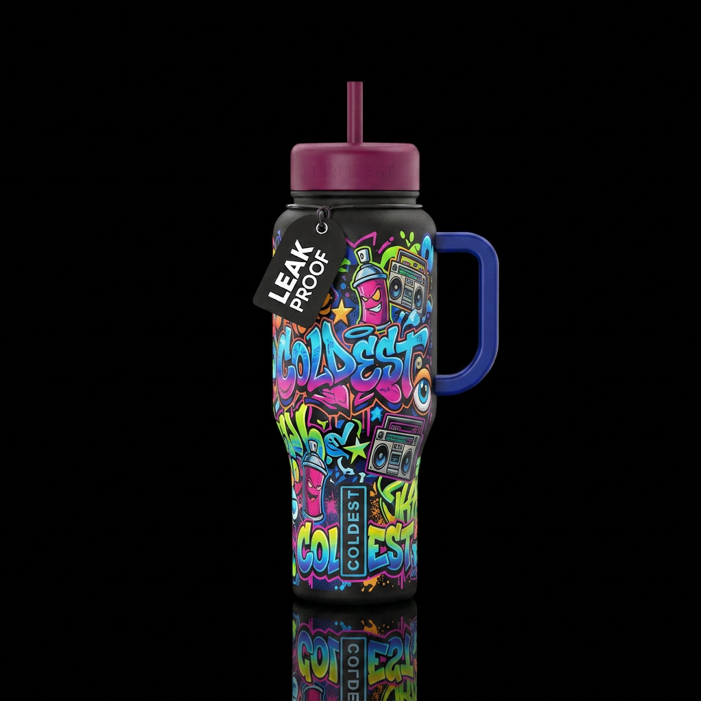 Graffiti inspired tumbler water bottle design
