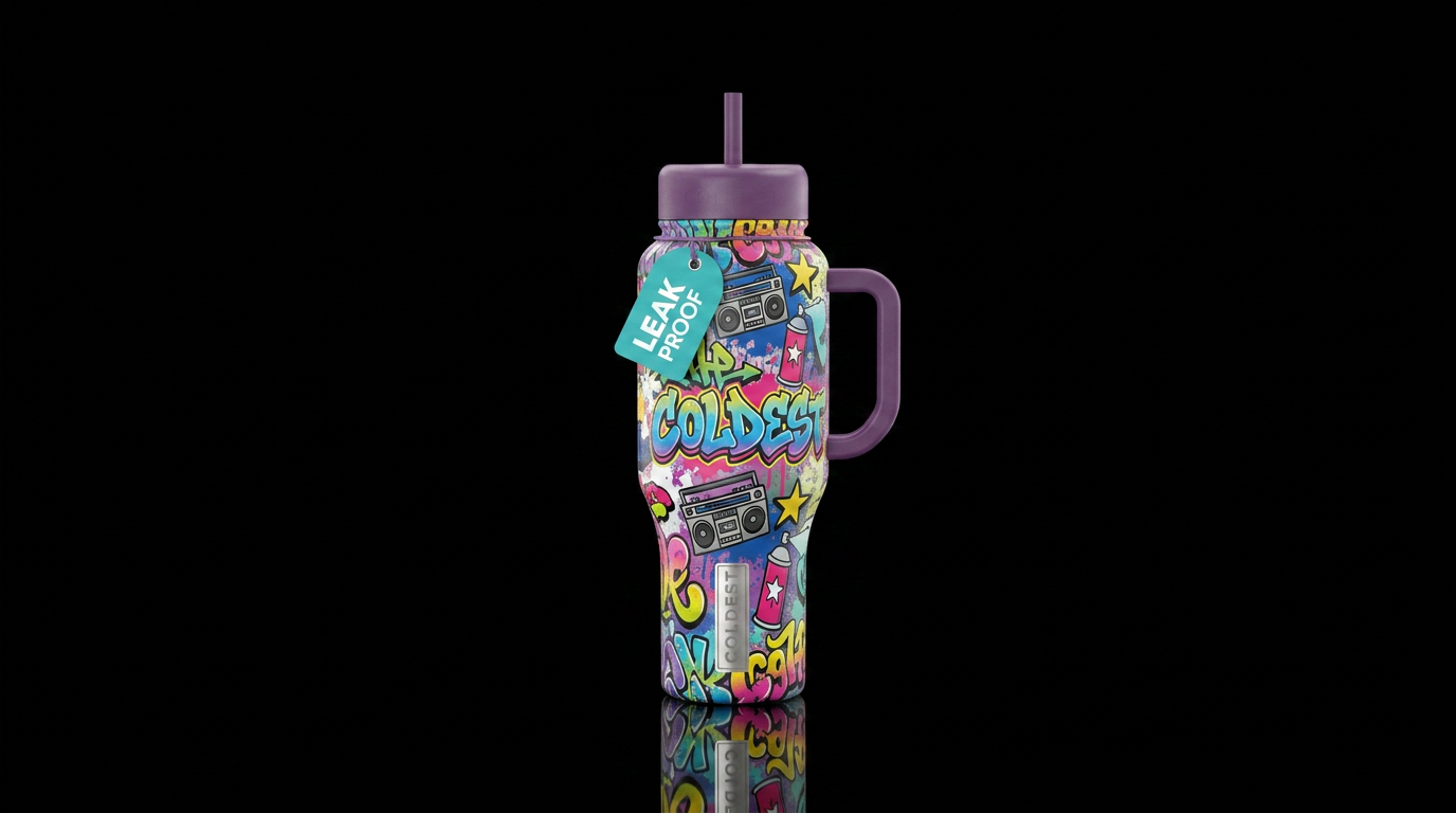 Graffiti inspired tumbler water bottle design
