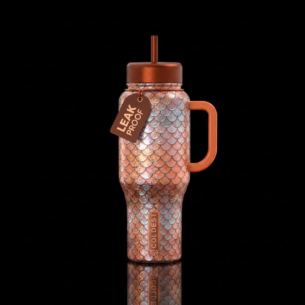 Salmon scales shimmer water bottle design