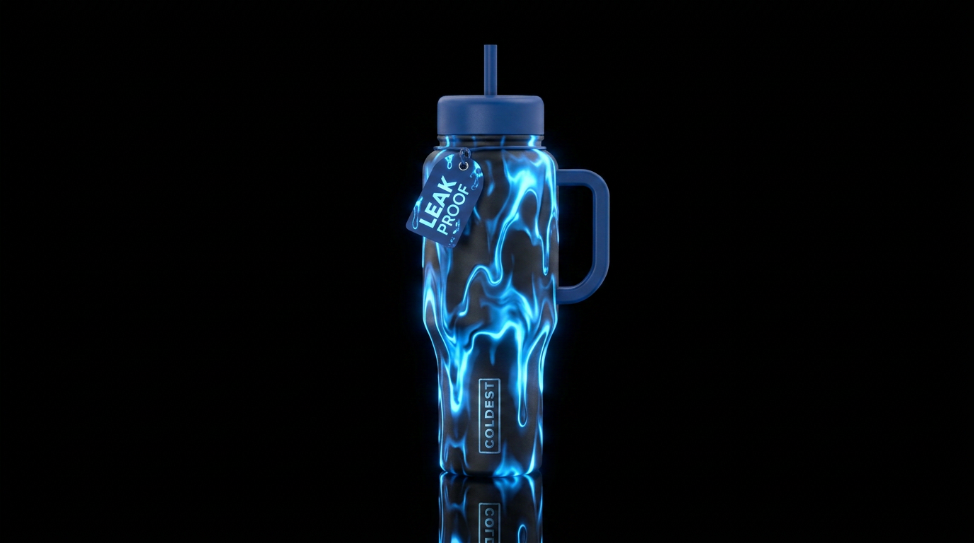 Melting radioactive glowy blue water bottle design