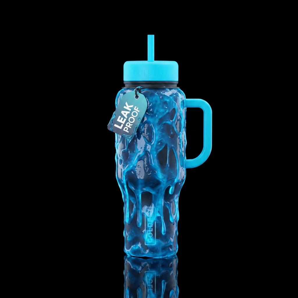 Covered in glowy blue ecto slime water bottle design