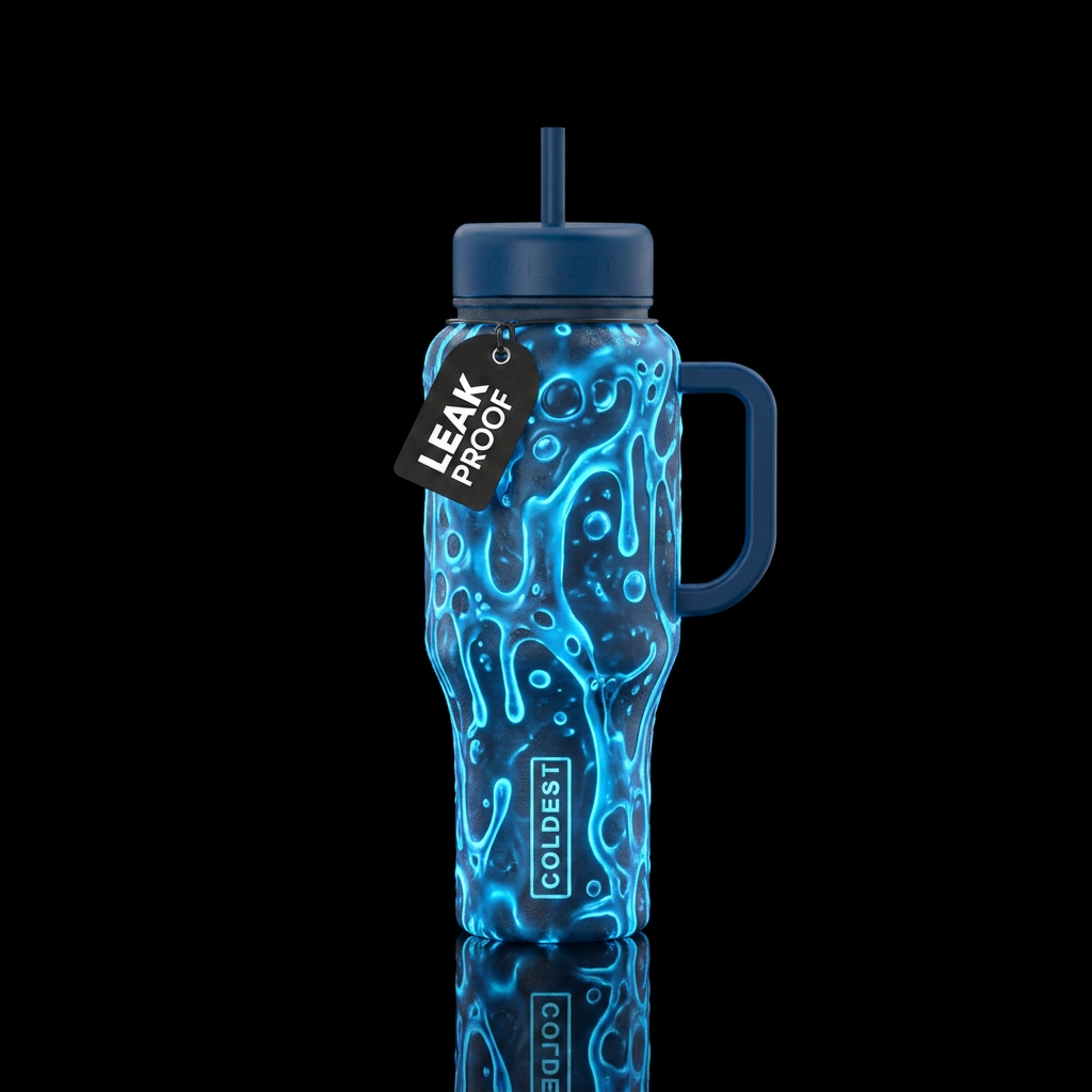 Covered in glowy blue ecto slime water bottle design