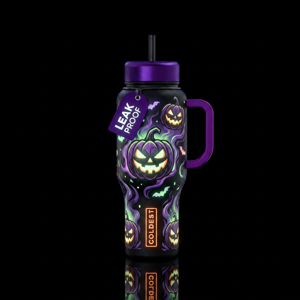 Tumbler inspired by Halloween, glowy water bottle design