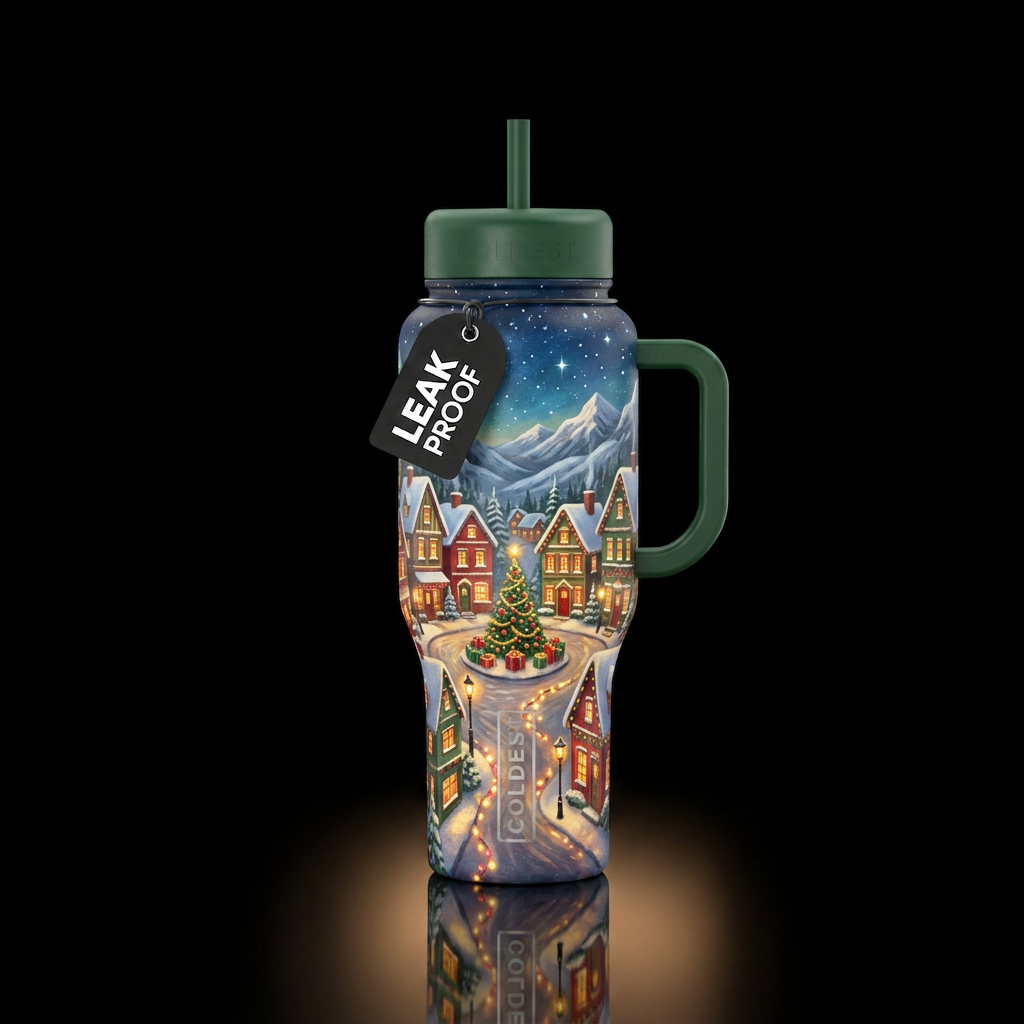 Tumbler inspired by Christmas villages,glowy water bottle design