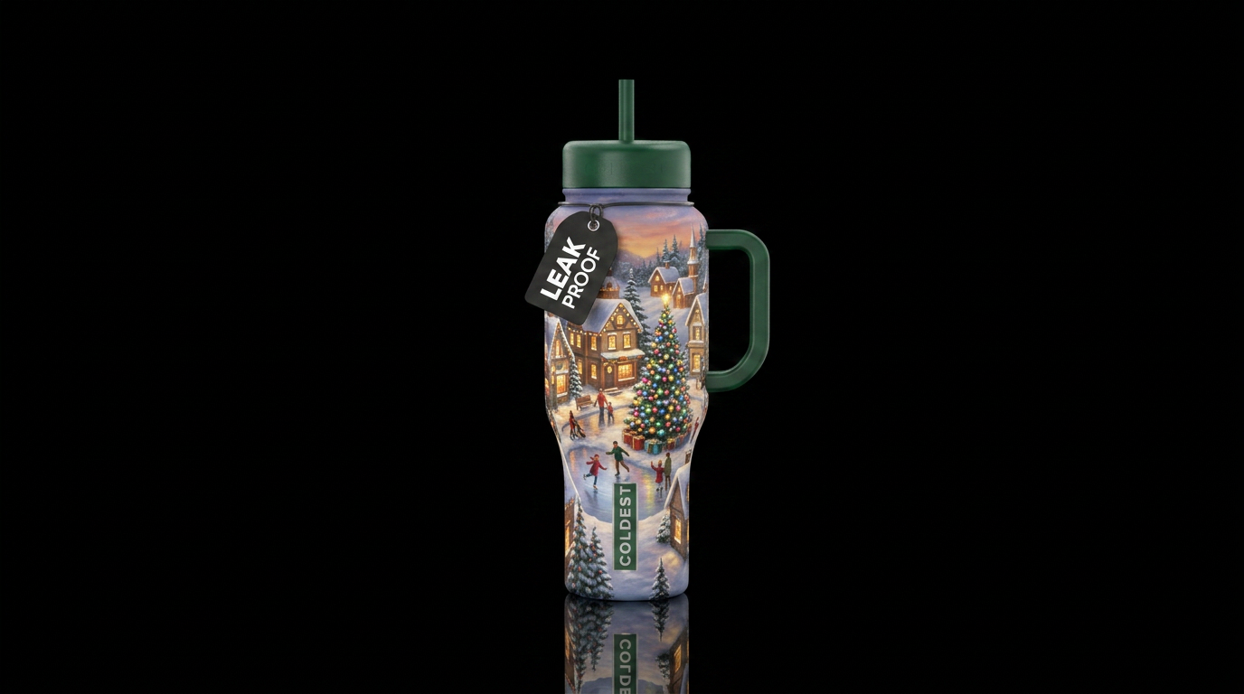 Tumbler inspired by Christmas villages,glowy water bottle design