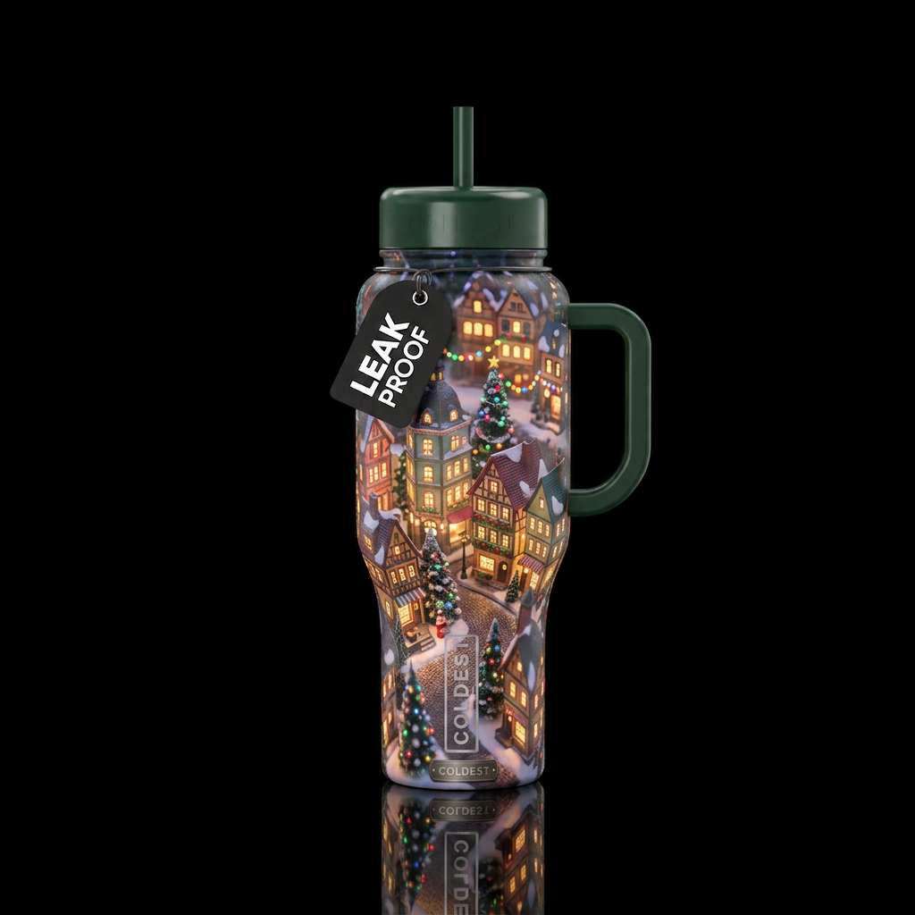 Tumbler inspired by Christmas villages,glowy water bottle design