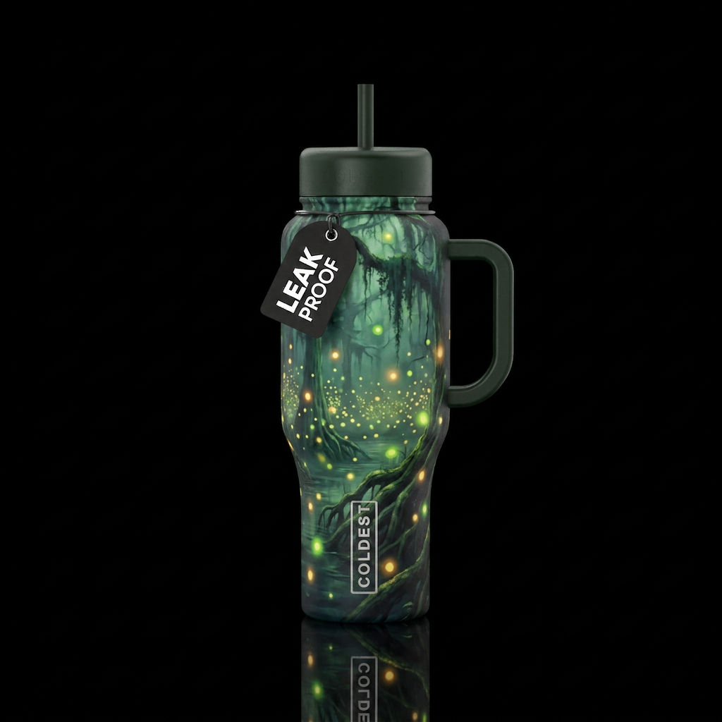 Tumbler inspired by fireflies in the bayou,glowy water bottle design