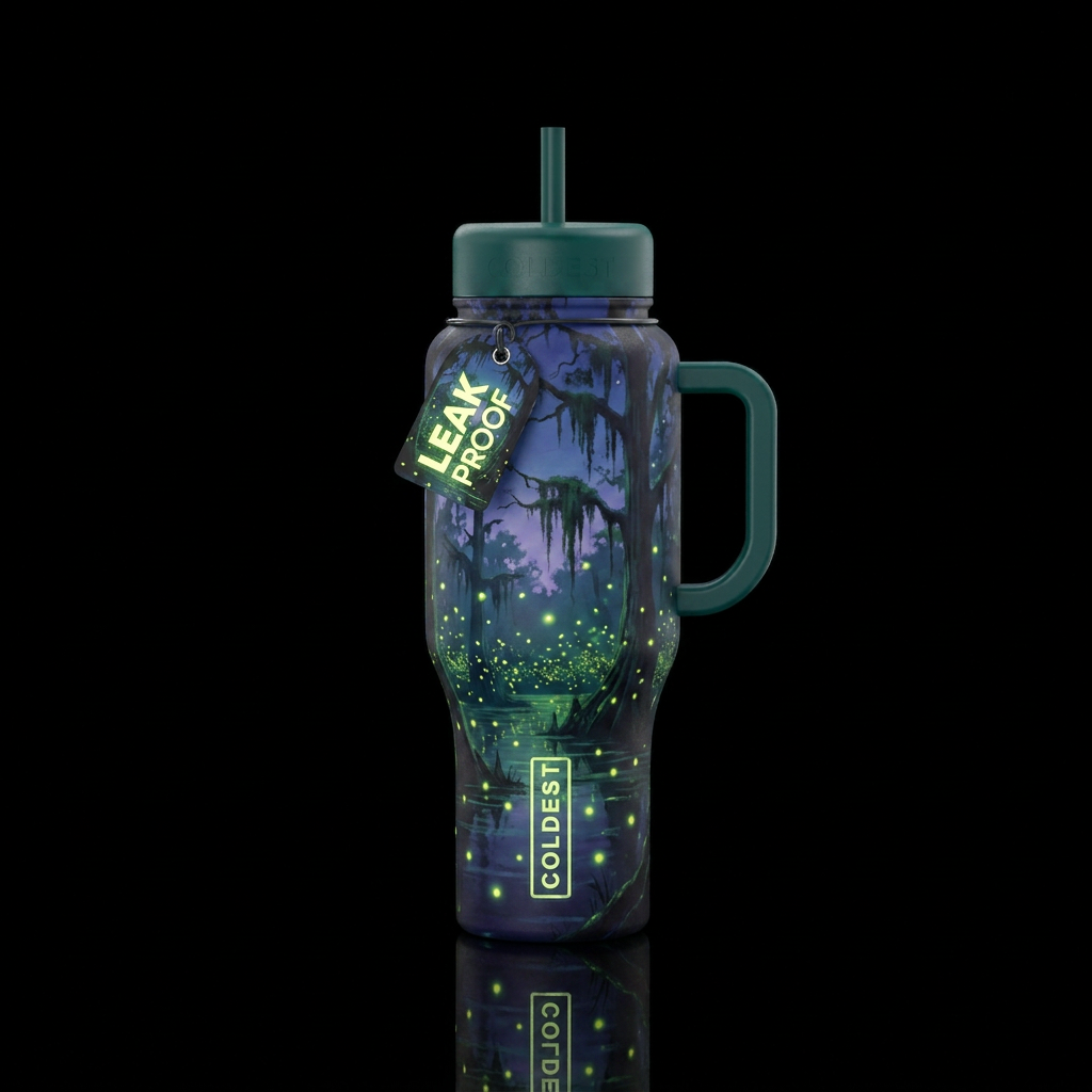 Tumbler inspired by fireflies in the bayou,glowy water bottle design