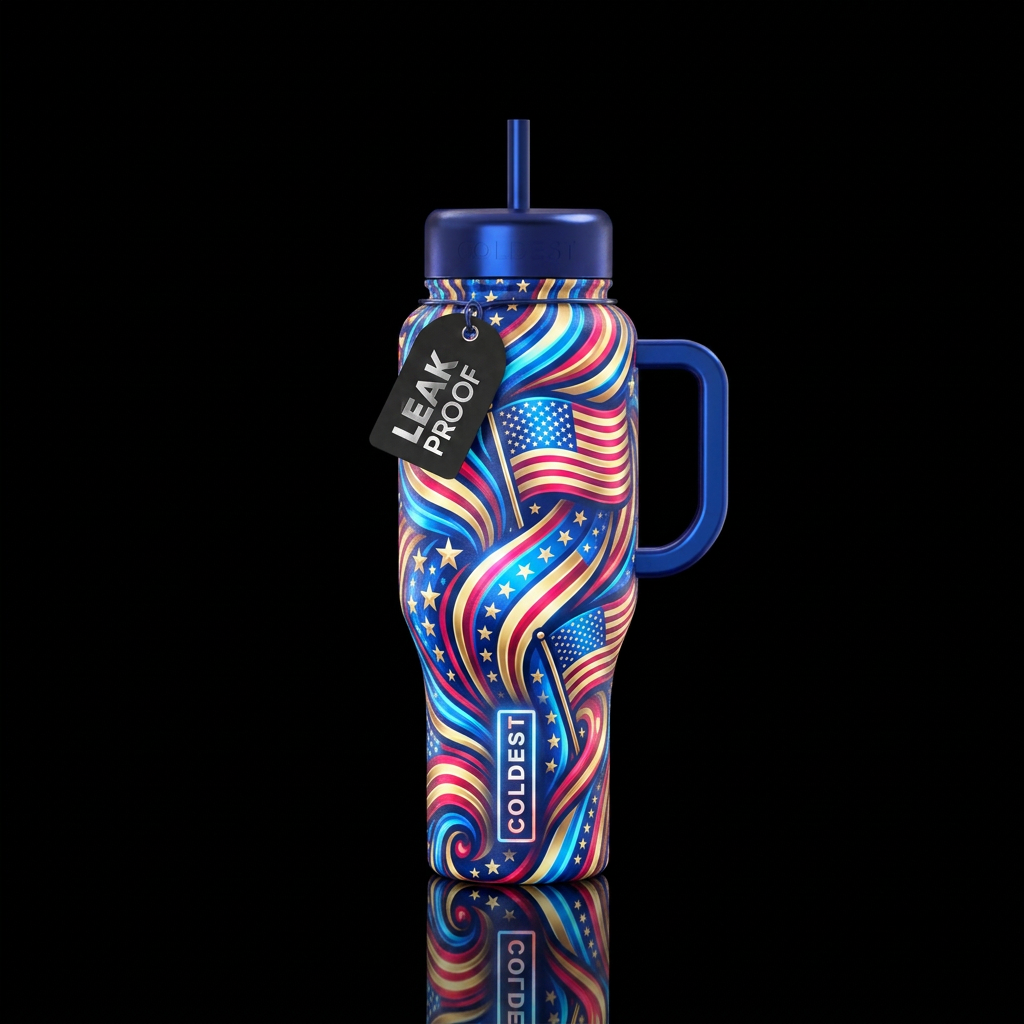 Tumbler inspired by patriotism for the USA, glowy water bottle design