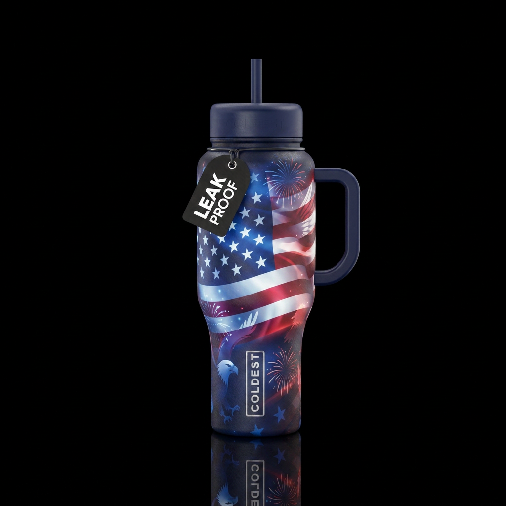 Tumbler inspired by patriotism for the USA, glowy water bottle design