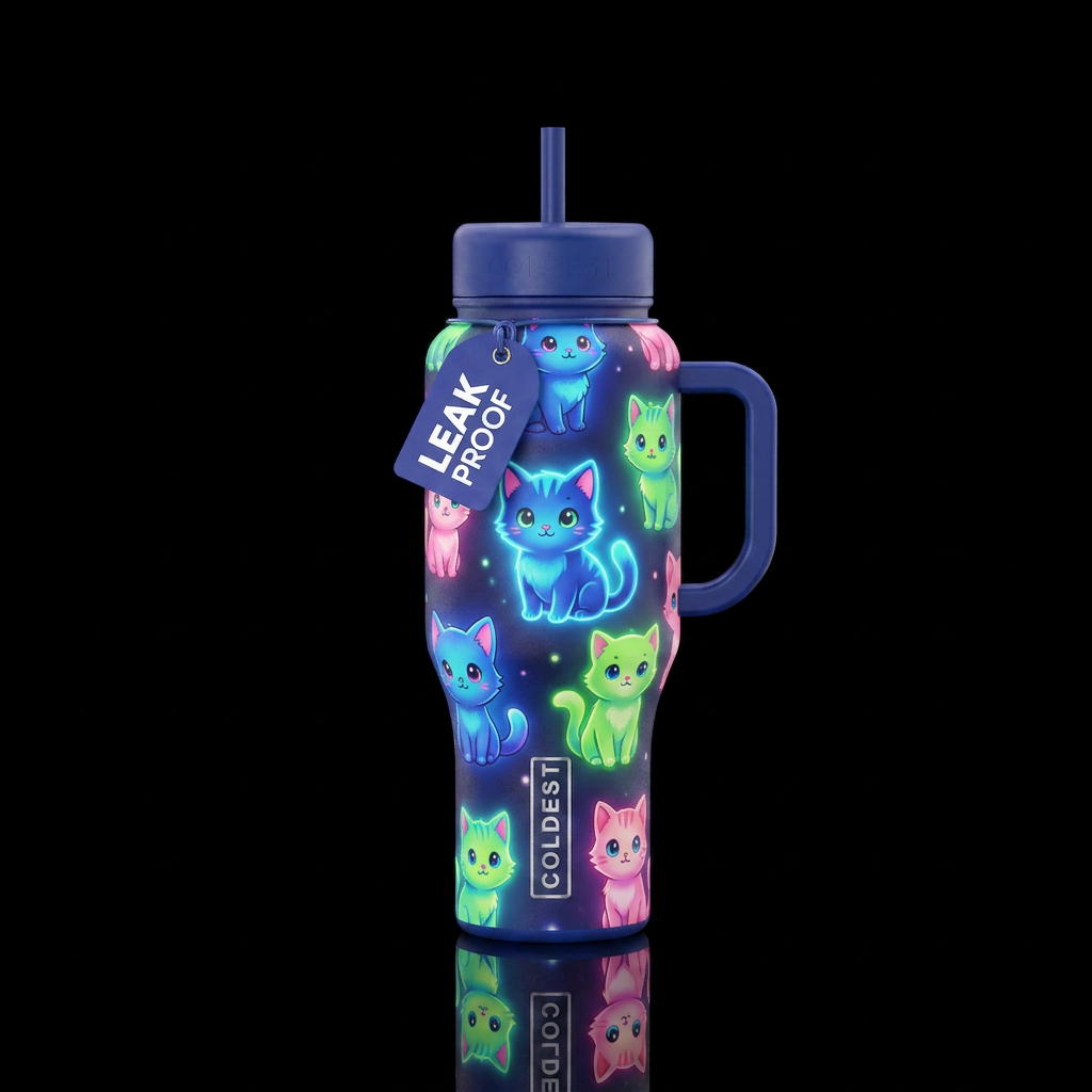 Glowy kittens cartoony water bottle design