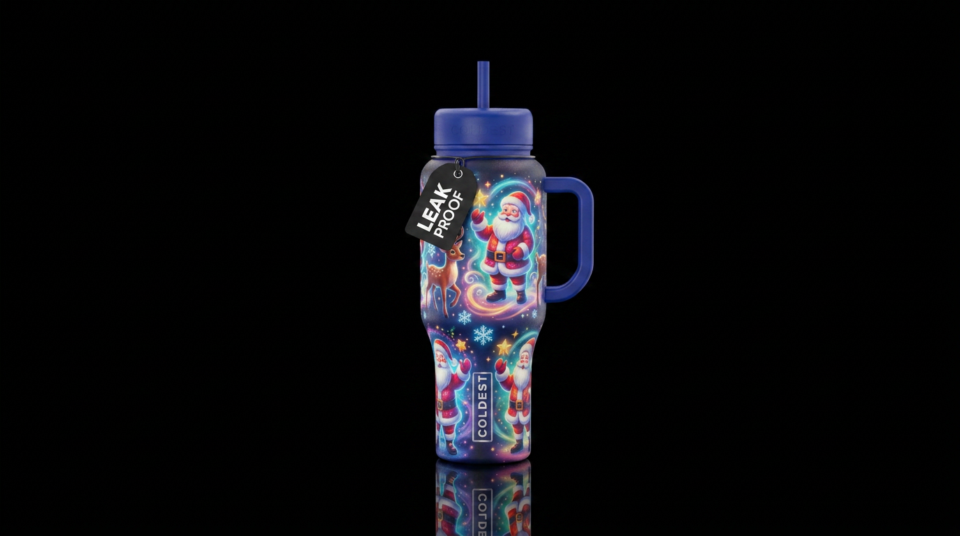 Glowy magical santas water bottle design