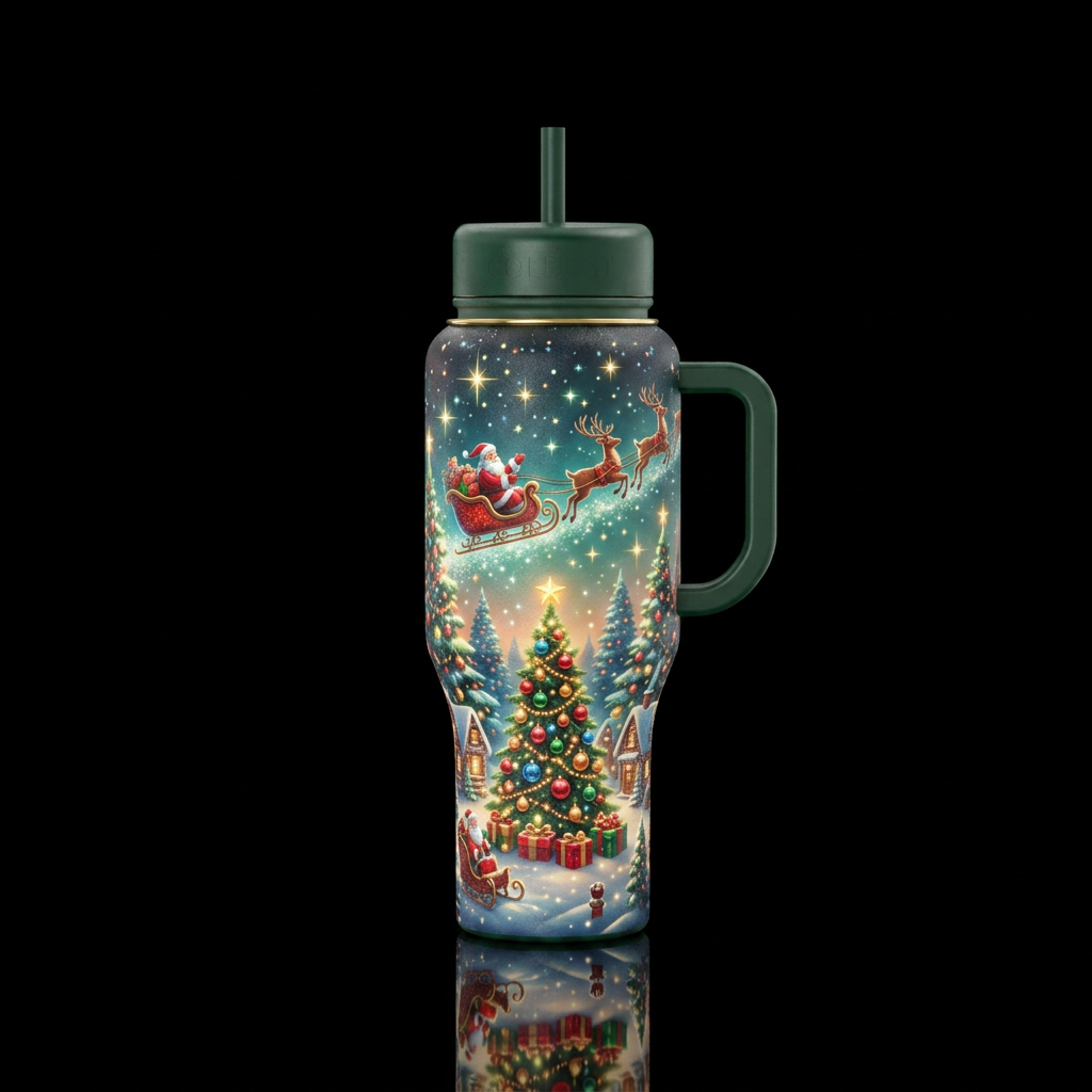 Glowy magical Christmas scene water bottle design
