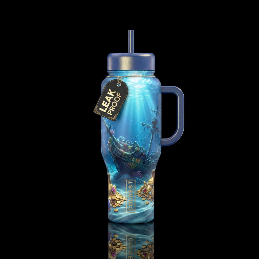 sunken treasure with moonlight shining through the... water bottle design