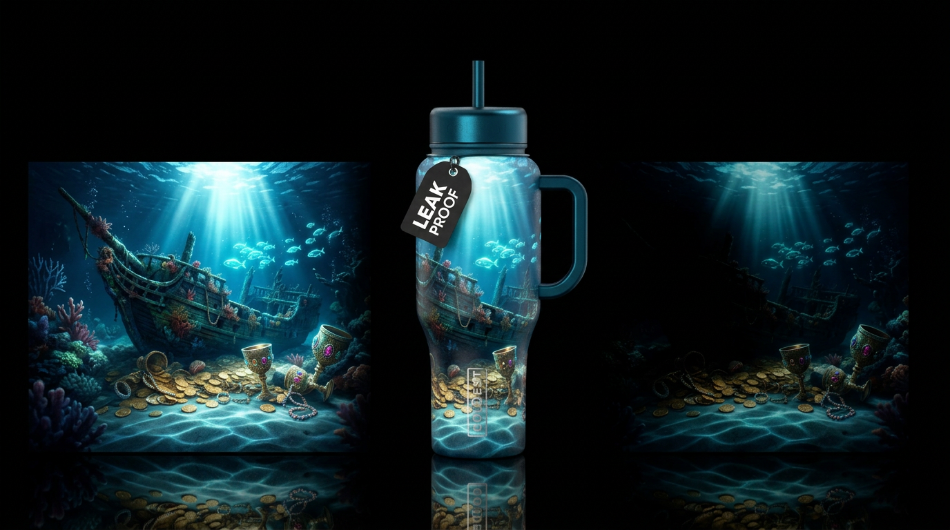 sunken treasure with moonlight shining through the... water bottle design