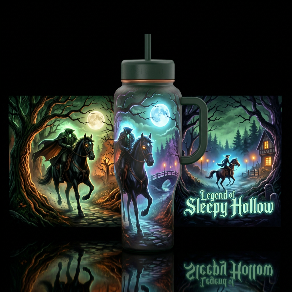 Legend of sleepy hallow glowy water bottle design