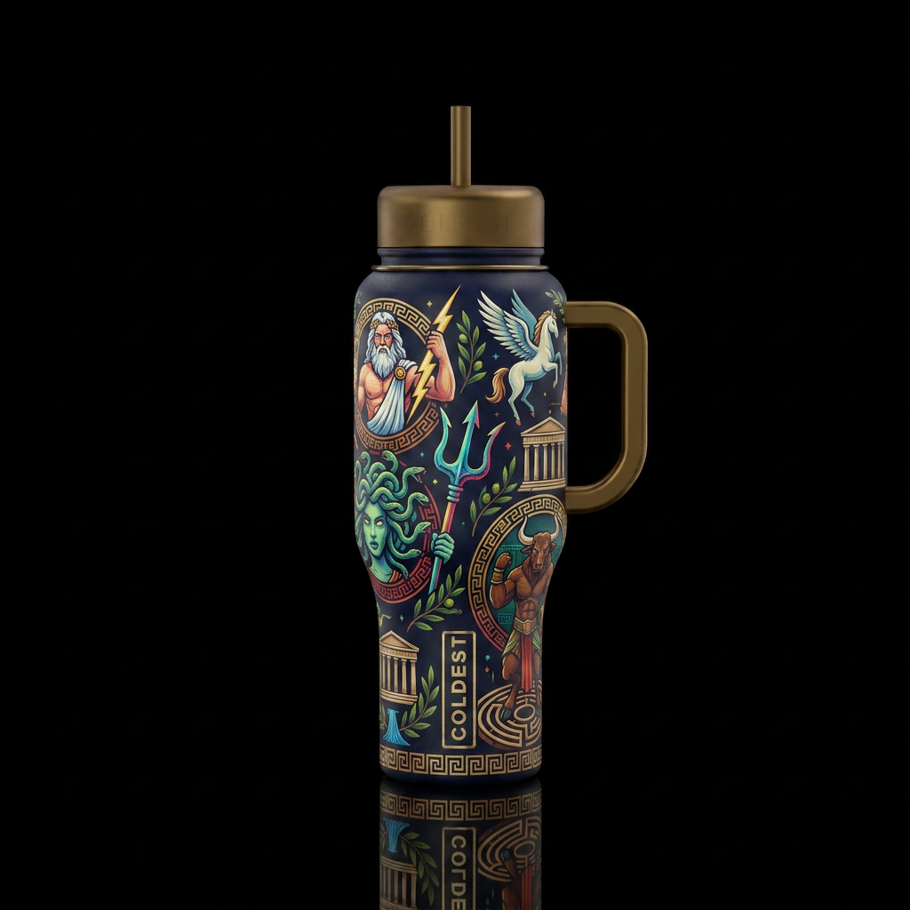 Tumbler inspired by Greek mythology water bottle design