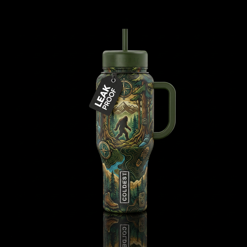 Tumbler inspired by bigfoot exploration water bottle design