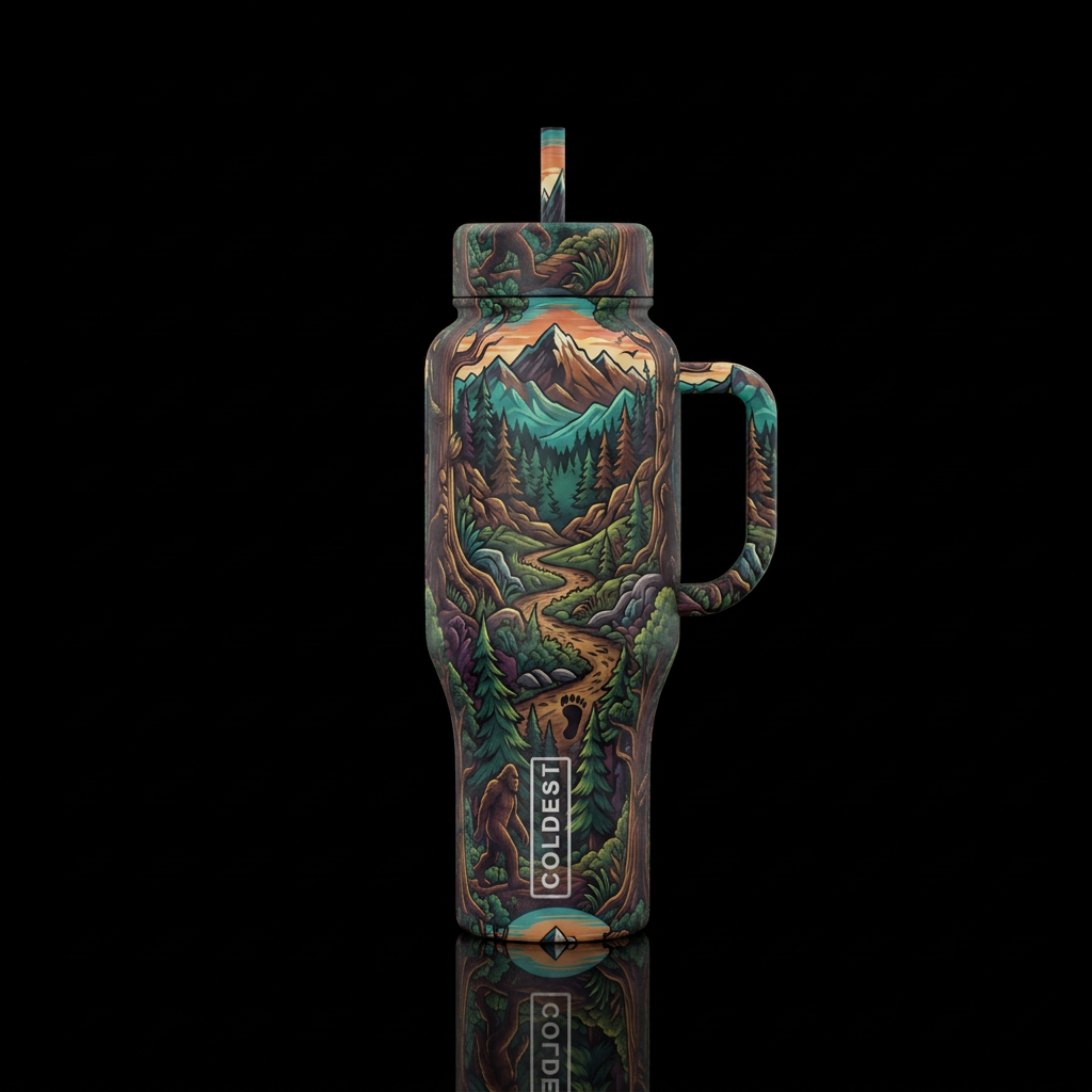 Tumbler inspired by bigfoot exploration water bottle design