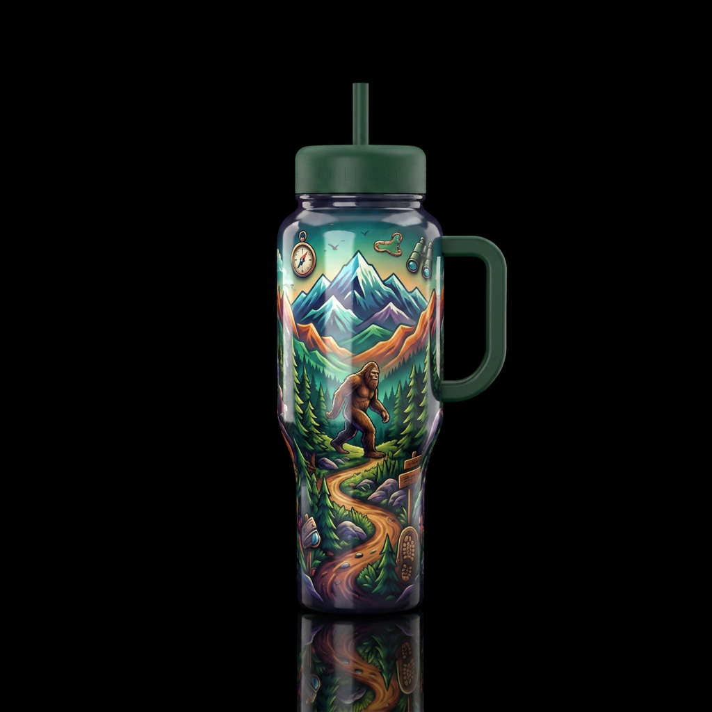 Tumbler inspired by bigfoot exploration water bottle design