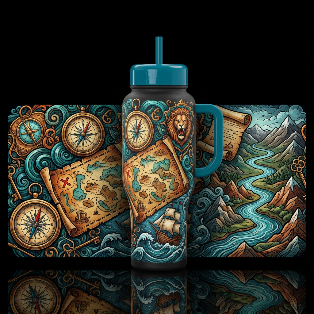 Tumbler inspired by adventure stories water bottle design