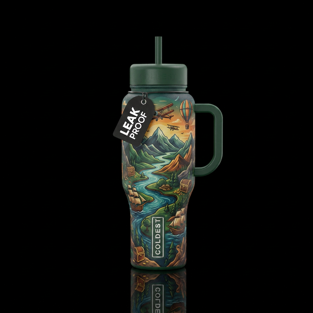 Tumbler inspired by adventure stories water bottle design