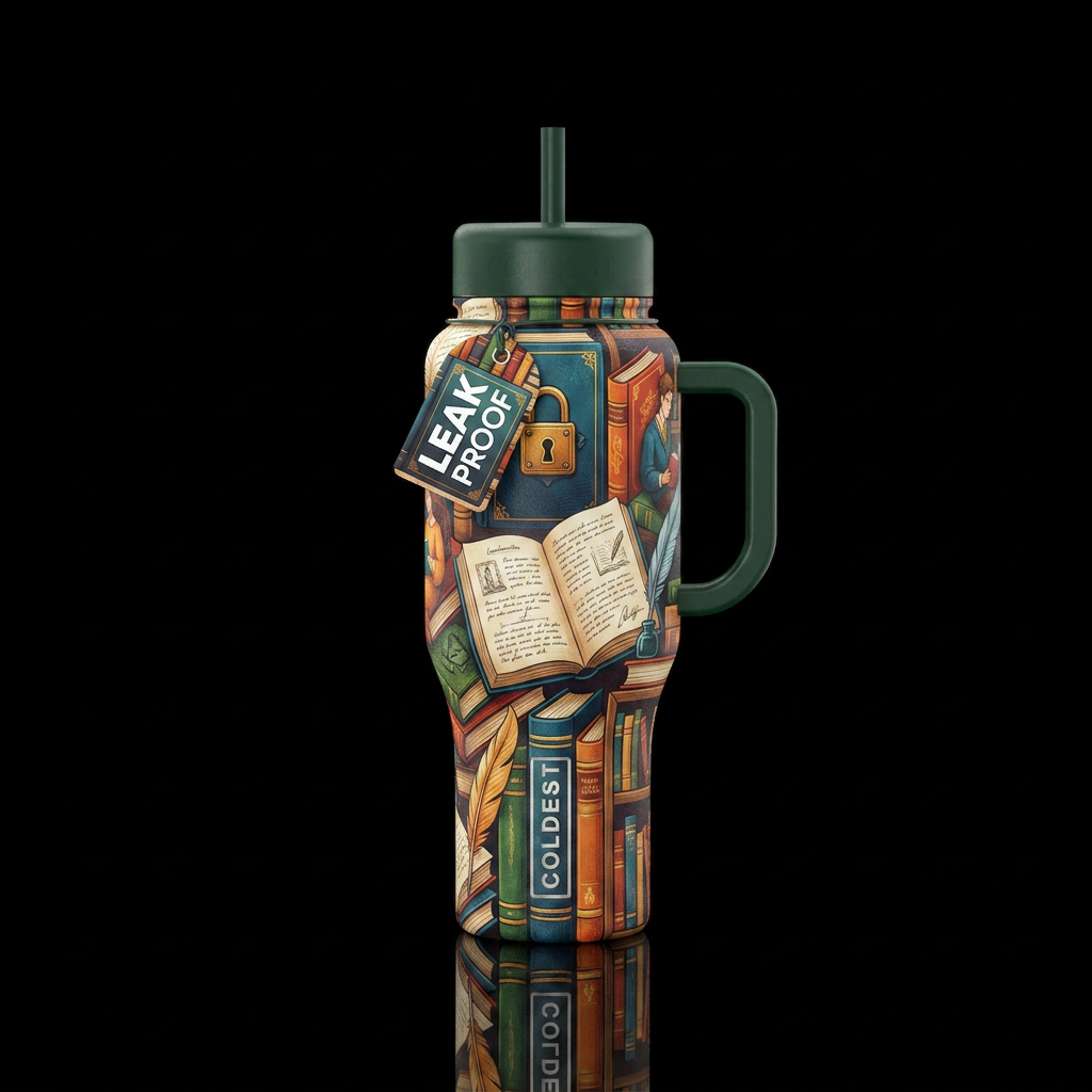 Tumbler inspired by love of reading water bottle design