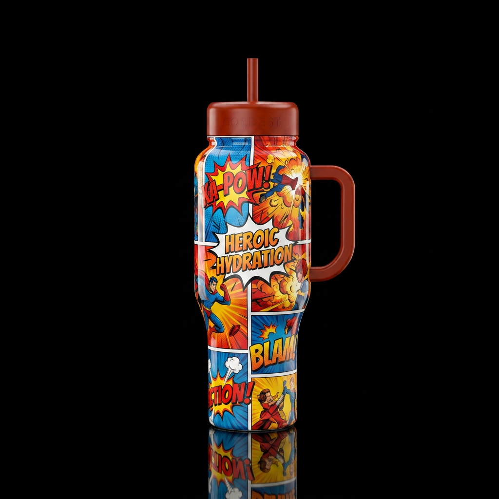 Tumbler inspired by action comics water bottle design