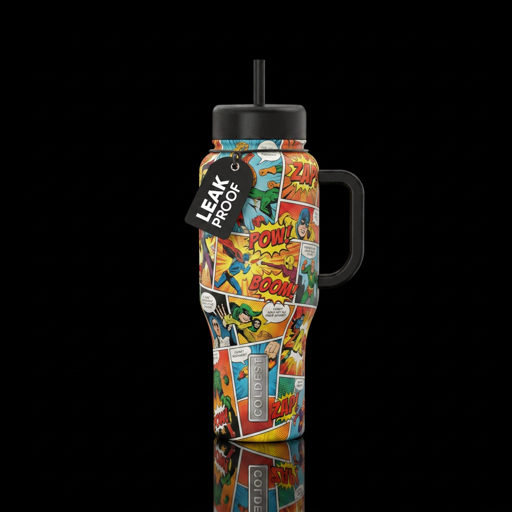 Tumbler inspired by action comics water bottle design