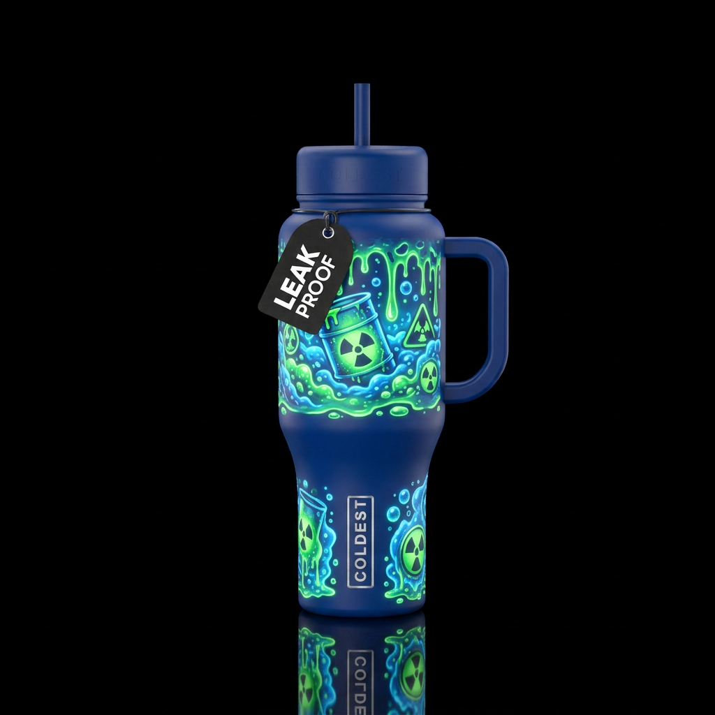 Glowy nuclear waste, blue water bottle design