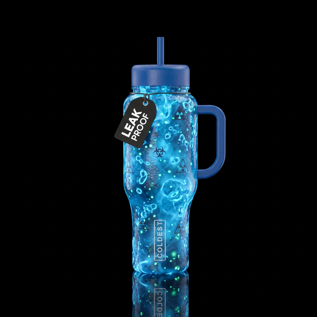 Glowy nuclear waste, blue water bottle design