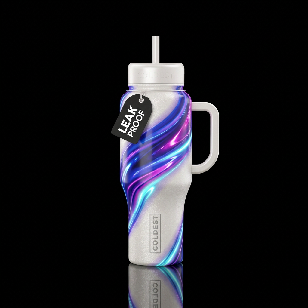 Glitter snow swirls pearl white, matt with glossy ... water bottle design