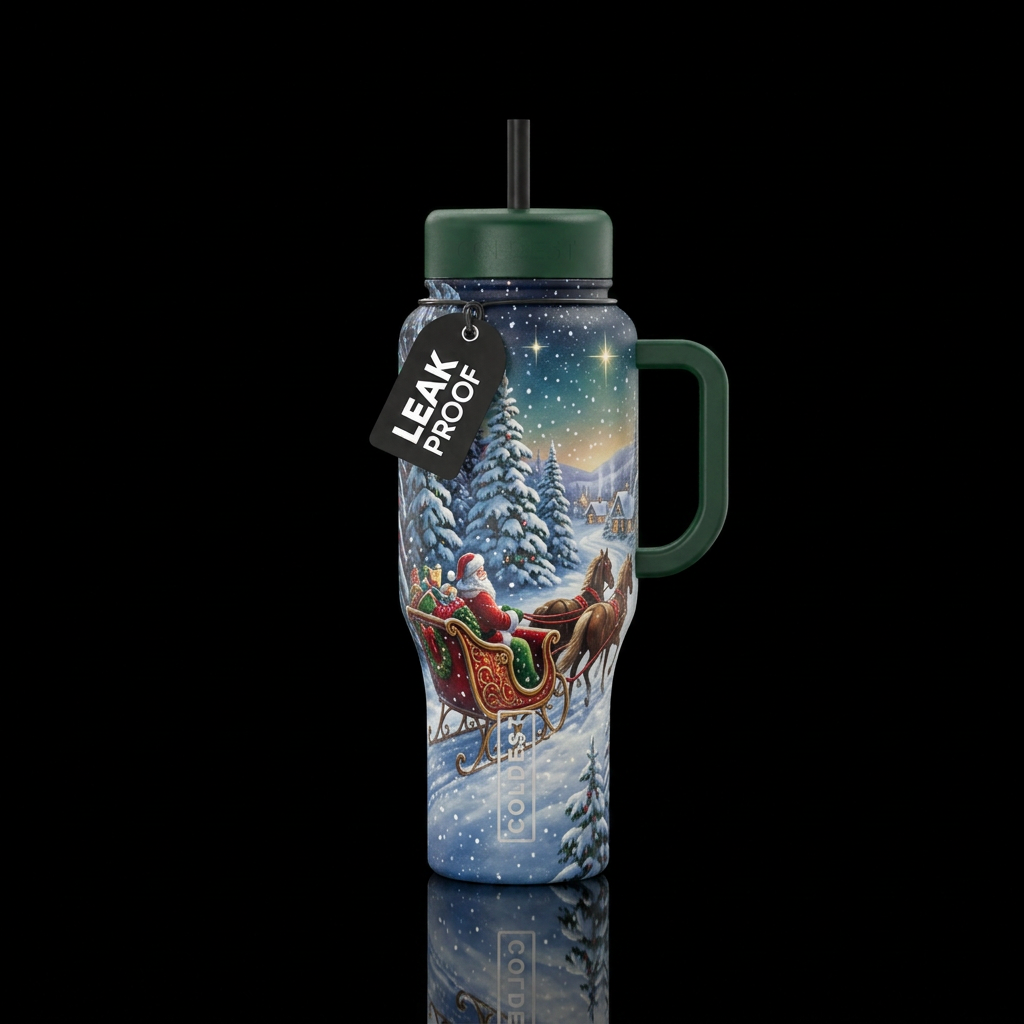 Christmas sleigh ride in the snow water bottle design