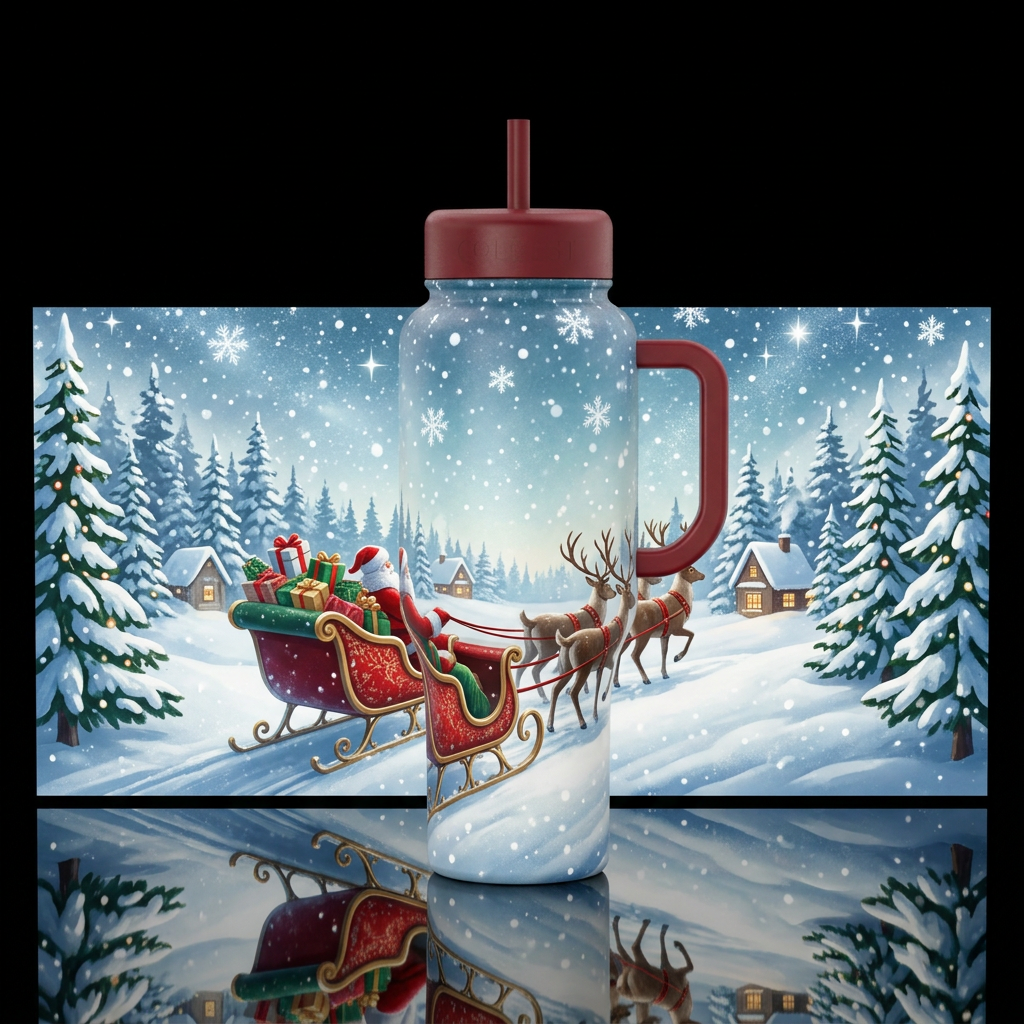 CHRISTMAS sleigh ride in the snow water bottle design