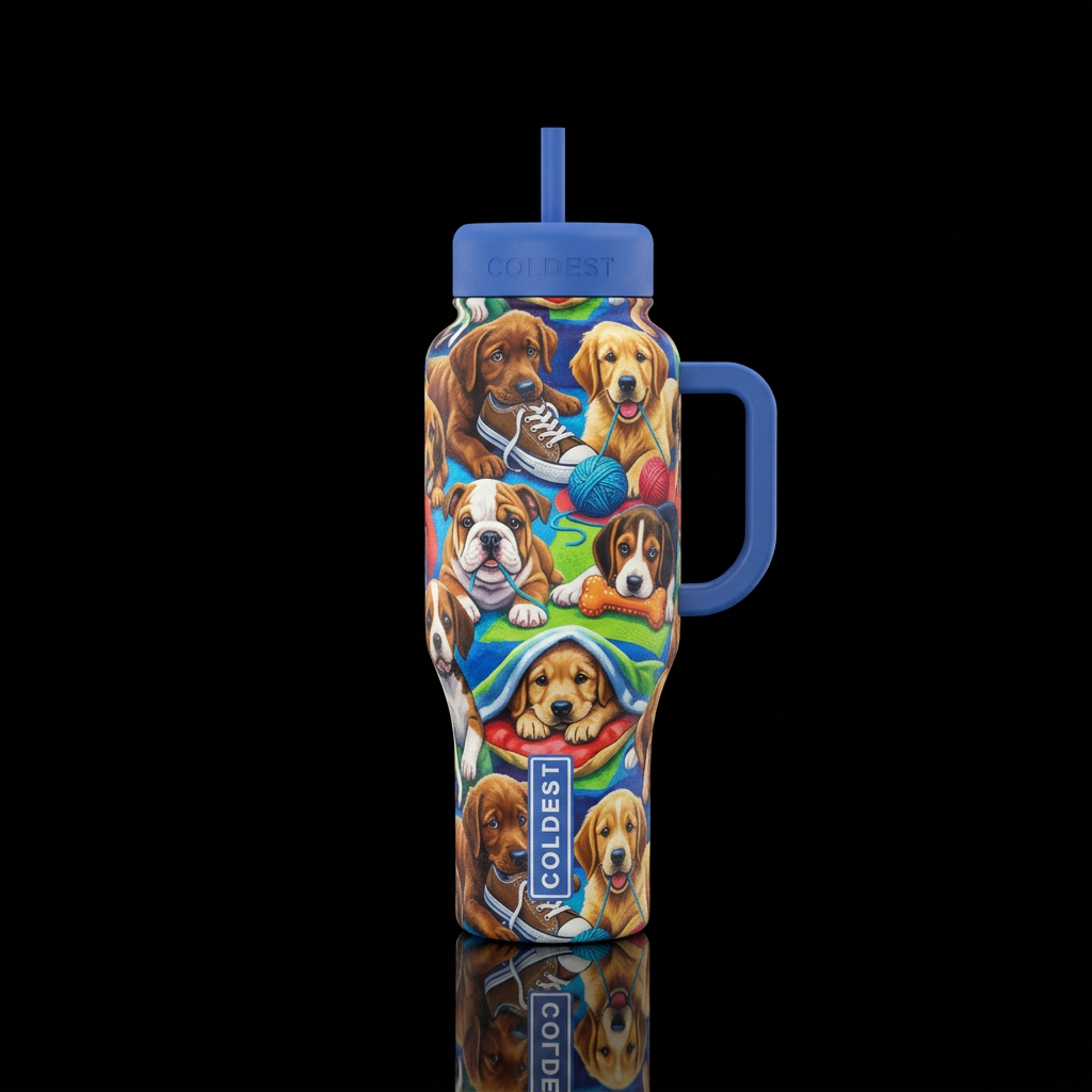 Tumbler inspired by mischievous puppies water bottle design