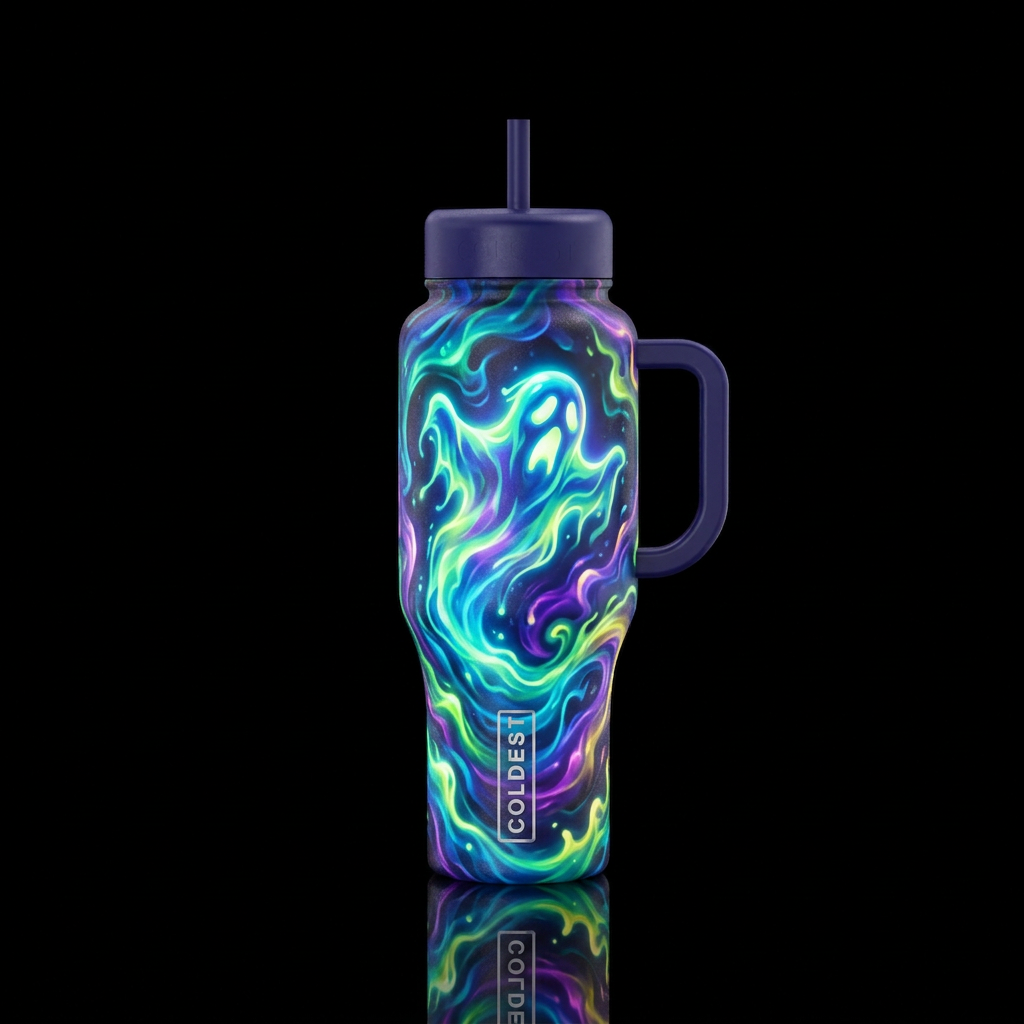Gkowy Ectoplasm with glowy ghost water bottle design