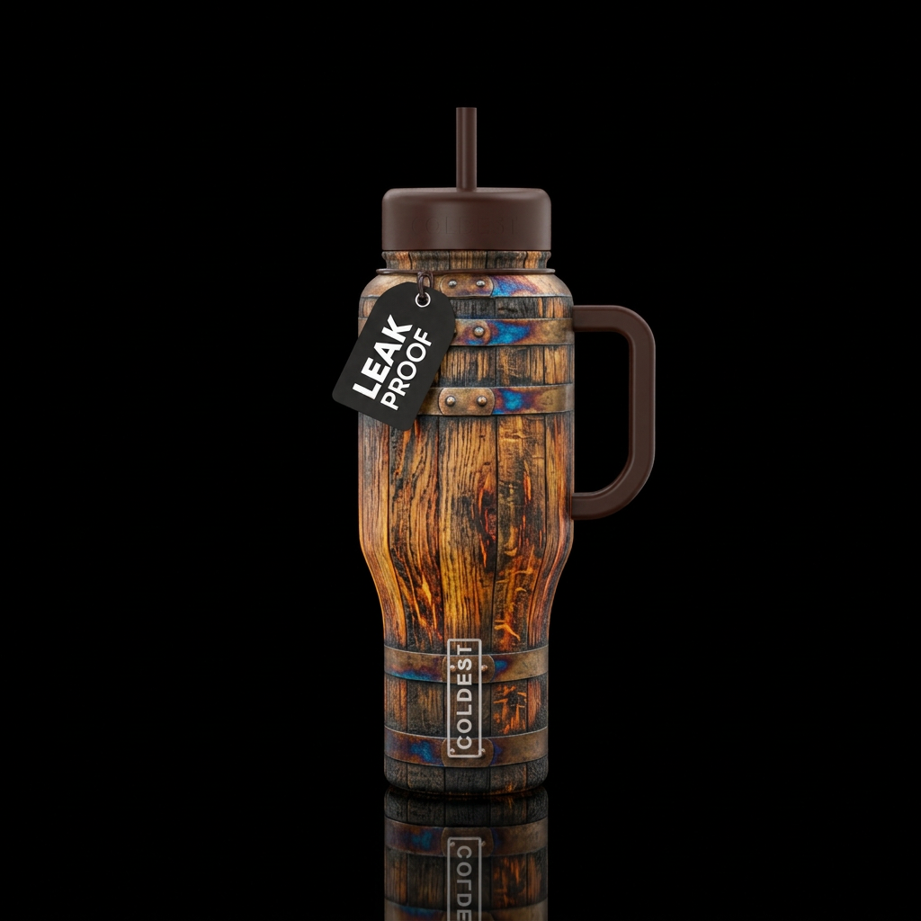 Tumbler inspired by a whiskey barrel water bottle design